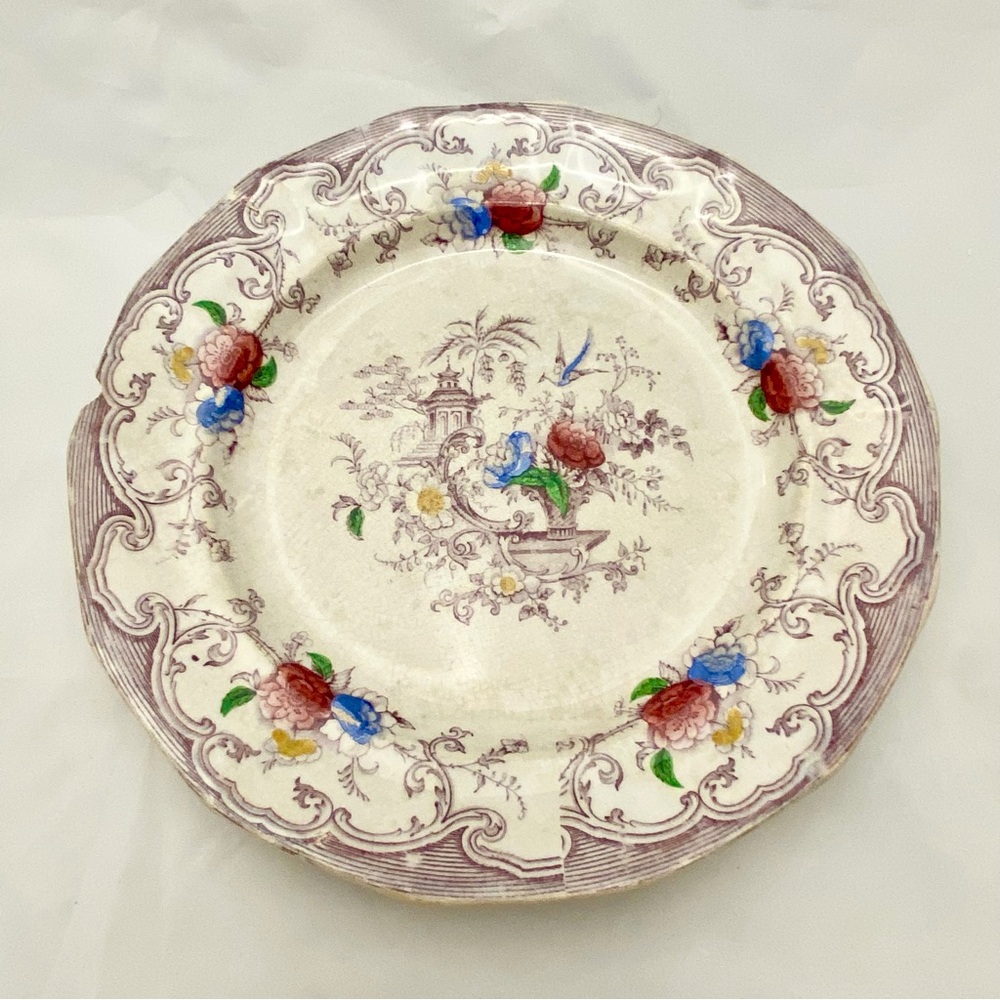 Purple Florilla Pattern Plate,
By Edward Challimor, c.1842-1867, Antique